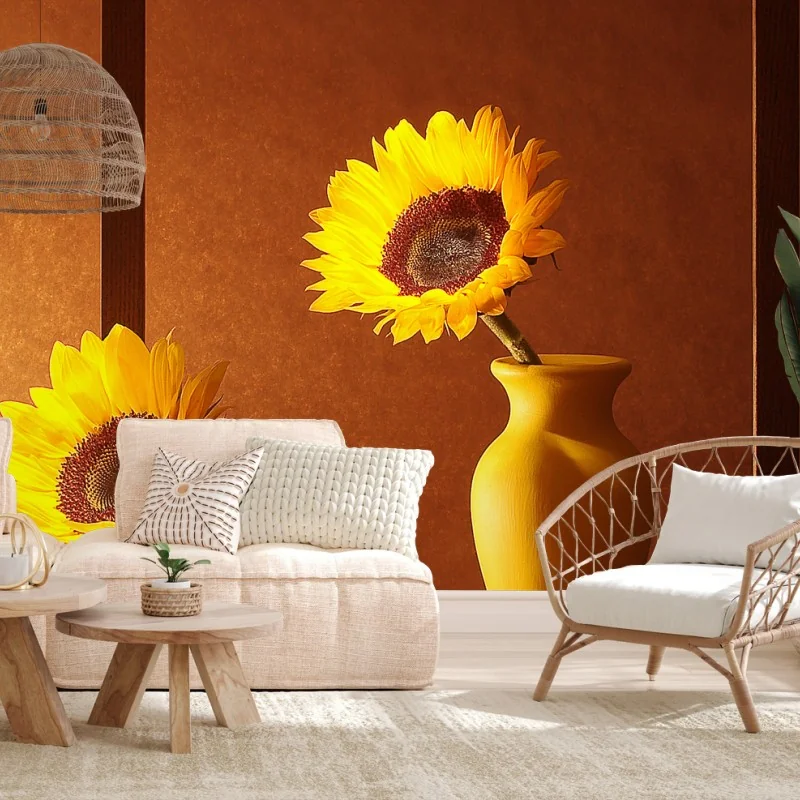 Carta da parati girasoli in cornice su sfondo caldo