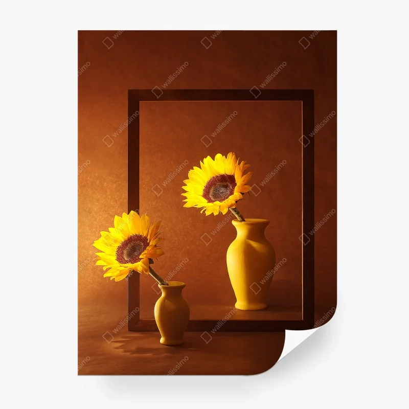 Carta da parati girasoli in cornice su sfondo caldo