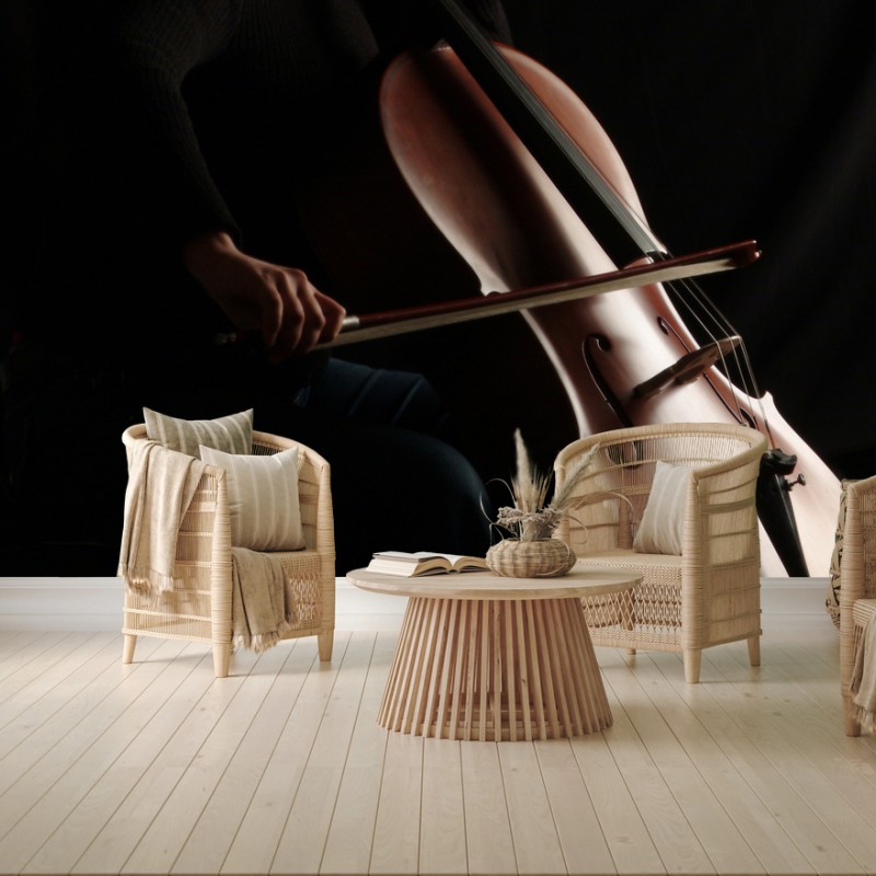 Carta da parati silhouette di violoncellista in controluce