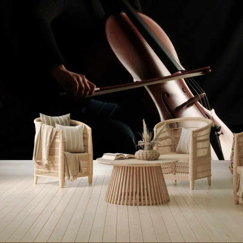 Carta da parati silhouette di violoncellista in controluce