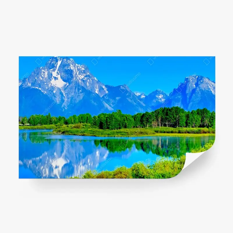 Carta da parati paesaggio montano con lago riflettente