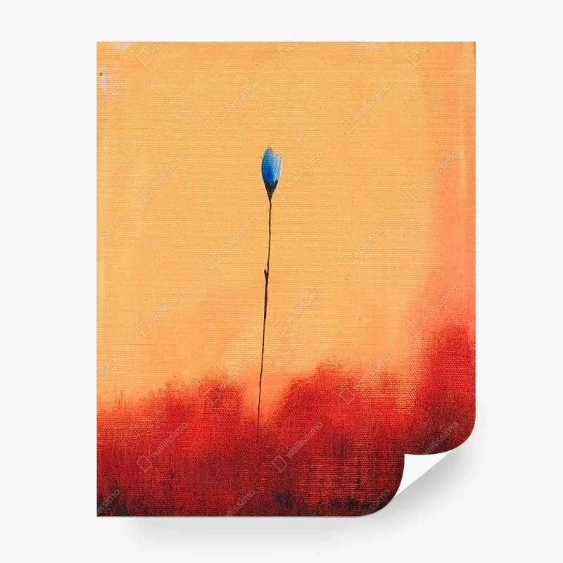 Carta da parati fiore solitario blu su sfondo arancione