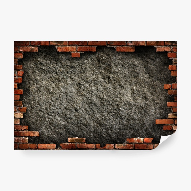 Carta da parati cornice di mattoni su muro di cemento