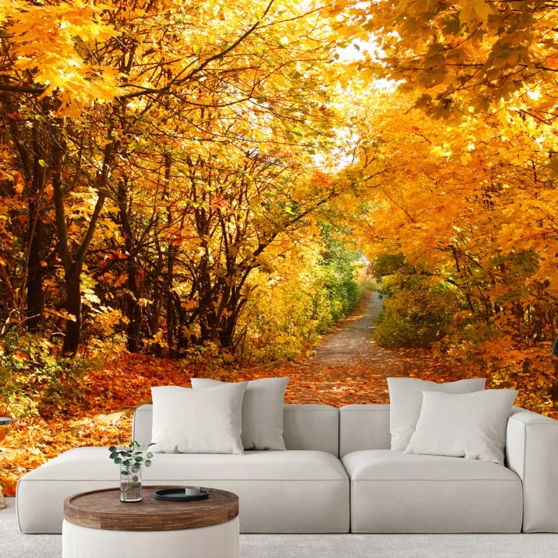 Carta da parati viale autunnale dalle foglie dorate