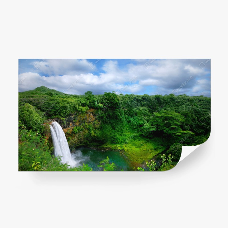 Carta da parati paesaggio tropicale con cascata alle Hawaii