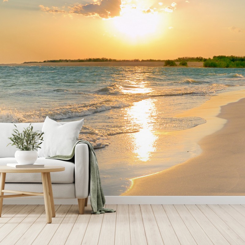 Carta da parati tramonto dorato sulla spiaggia