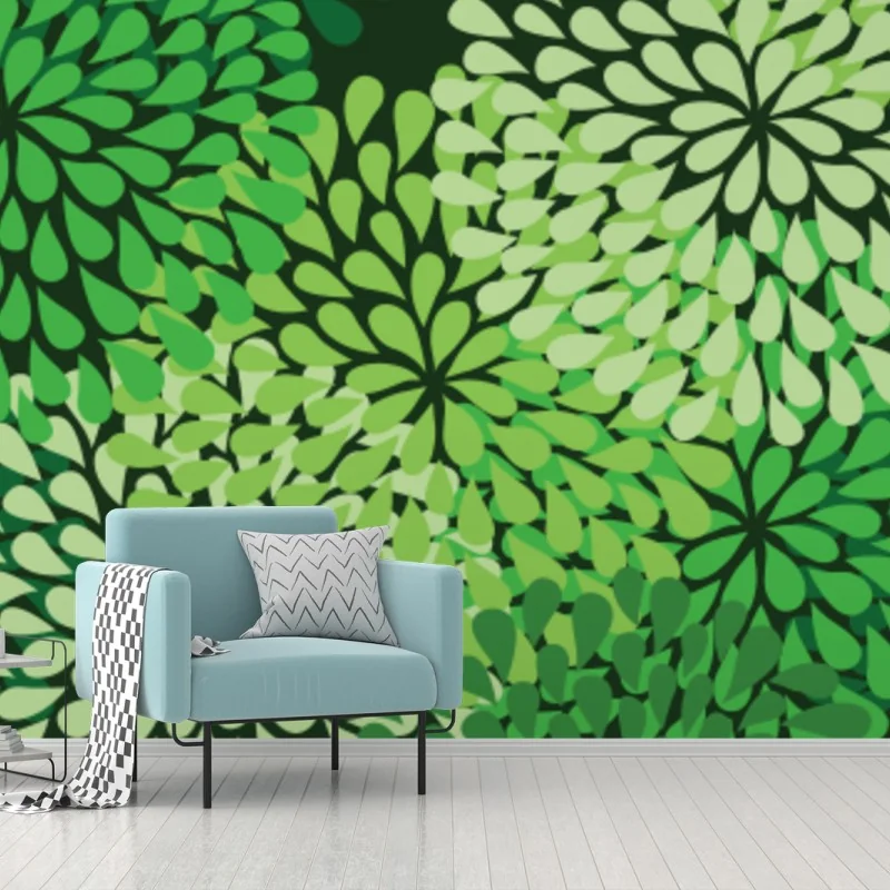 Carta da parati motivo floreale verde a petali