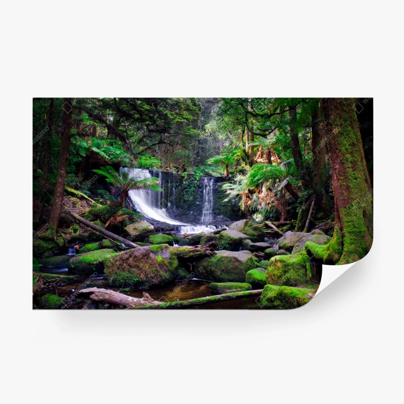 Carta da parati cascata nascosta nella foresta