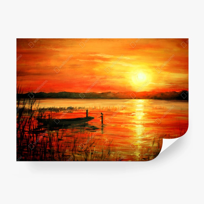 Carta da parati tramonto infuocato sul lago