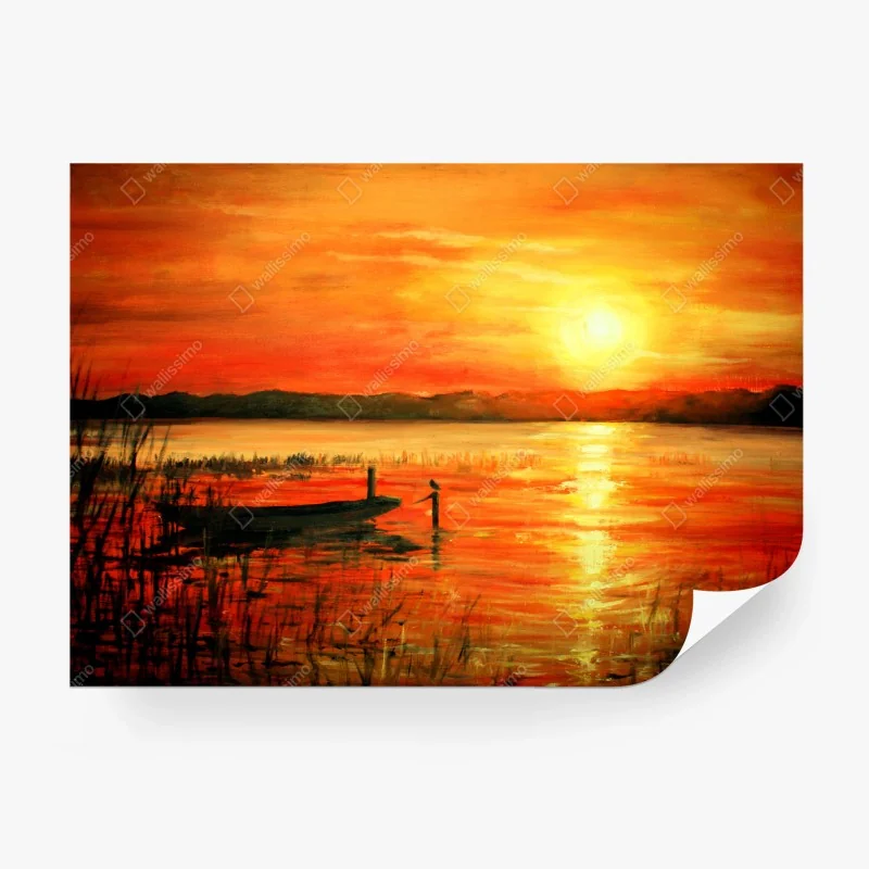 Carta da parati tramonto infuocato sul lago