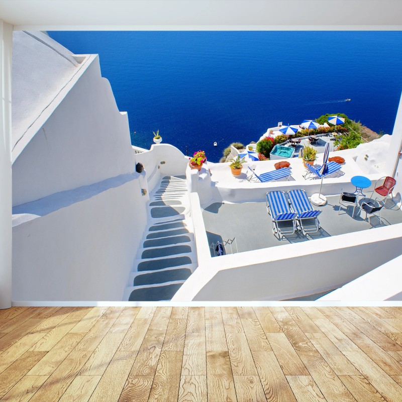 Carta da parati paesaggio marino di Santorini