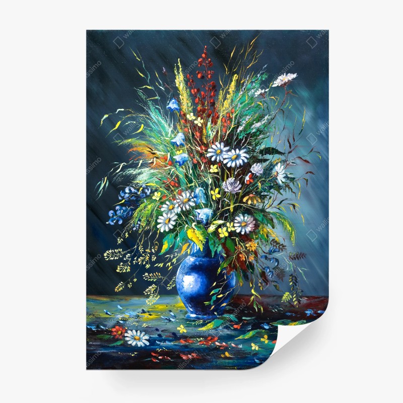 Carta da parati bouquet di fiori di campo su vaso blu