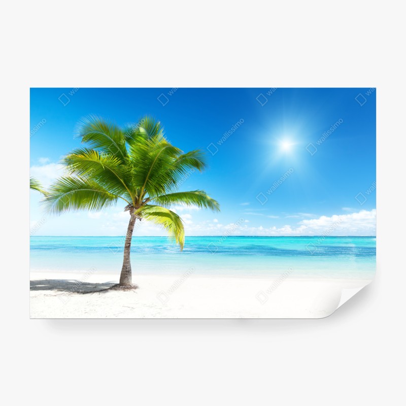 Carta da parati oasi tropicale con palma sulla spiaggia