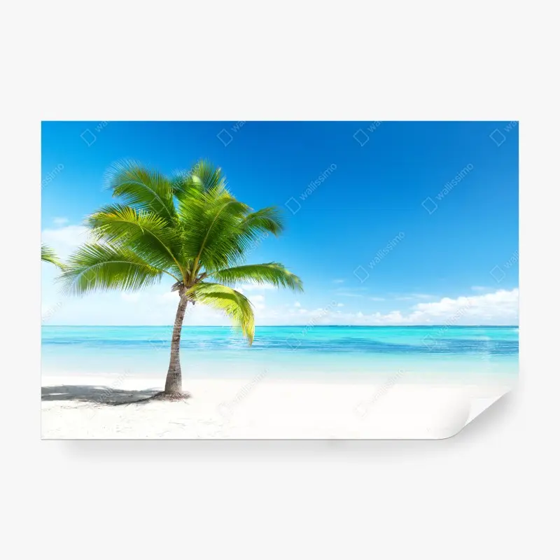 Carta da parati oasi tropicale con palma e mare