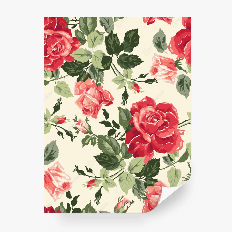 Carta da parati bouquet di rose rosse su sfondo avorio