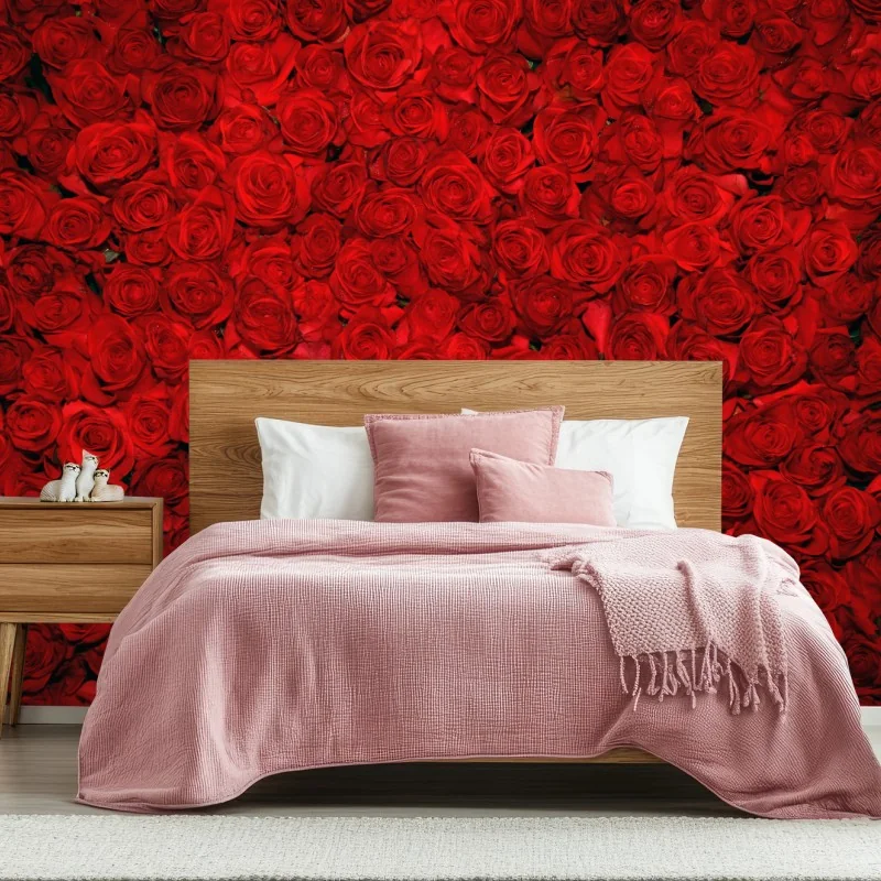 Carta da parati parete di rose rosse romantiche