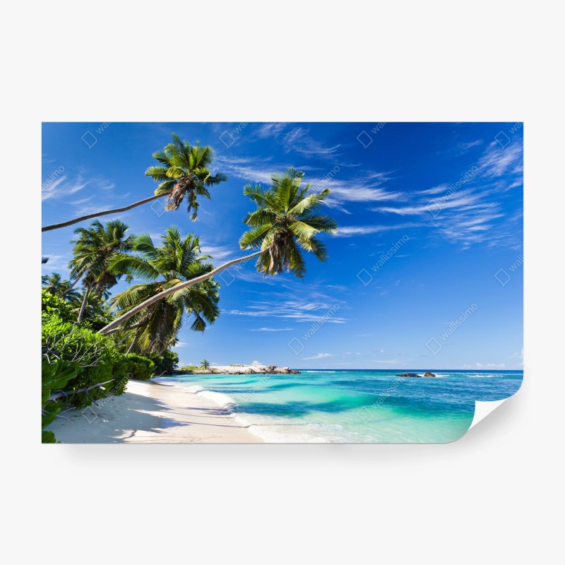 Carta da parati oasi tropicale con palme e mare turchese