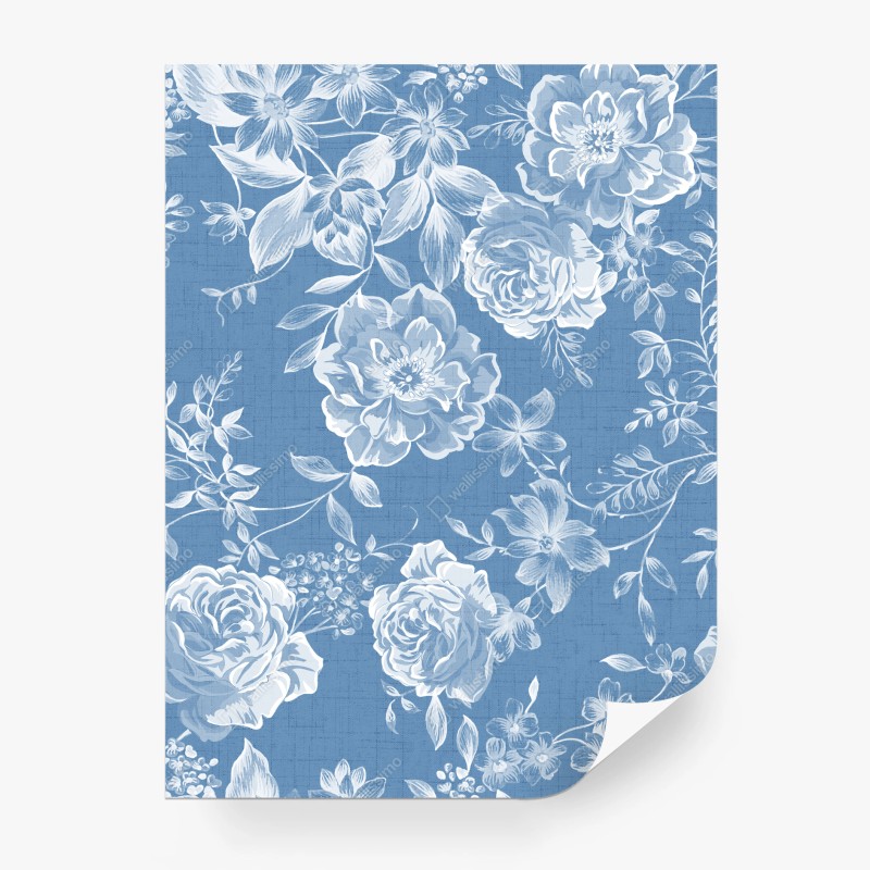 Carta da parati motivo floreale blu dal tocco vintage