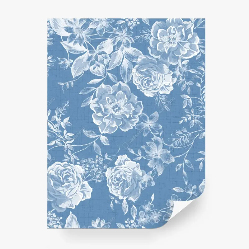 Carta da parati motivo floreale blu dal tocco vintage