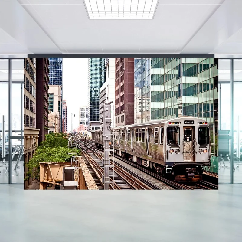 Carta da parati paesaggio urbano con treno elevato di Chicago