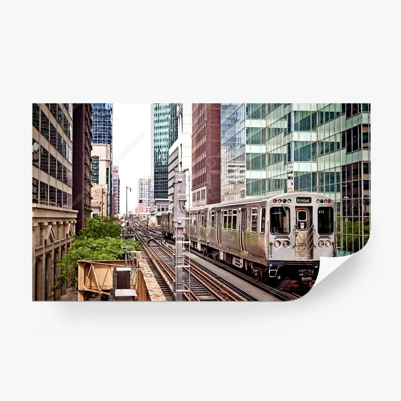 Carta da parati paesaggio urbano con treno elevato di Chicago