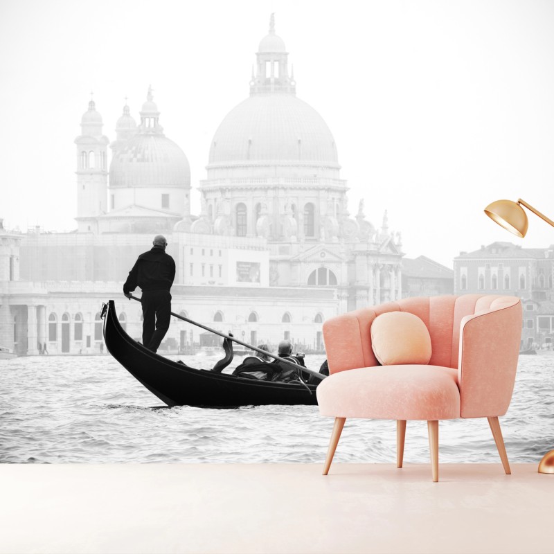 Carta da parati gondola a Venezia in bianco e nero