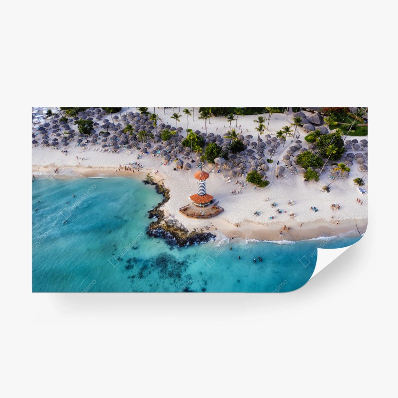 Carta da parati faro sulla spiaggia tropicale