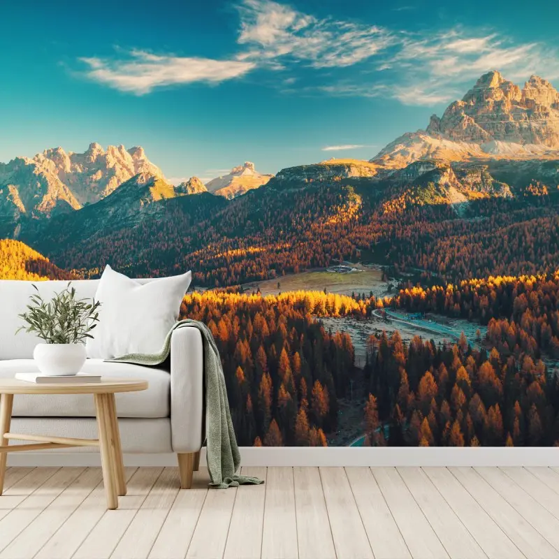 Carta da parati alba dorata sulle Dolomiti: vista su Lago Antorno