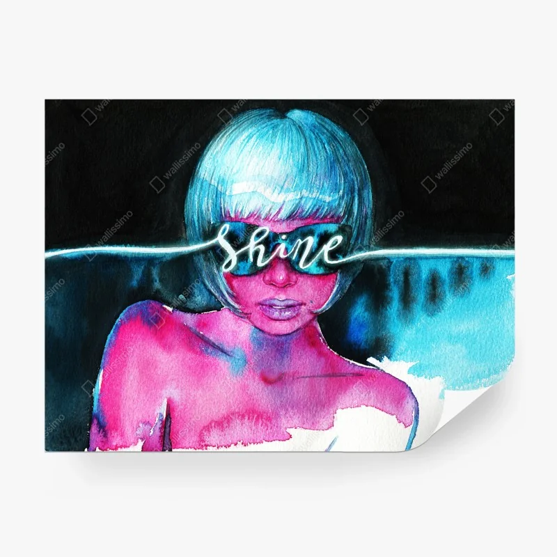 Carta da parati ritratto femminile al neon con occhiali shine