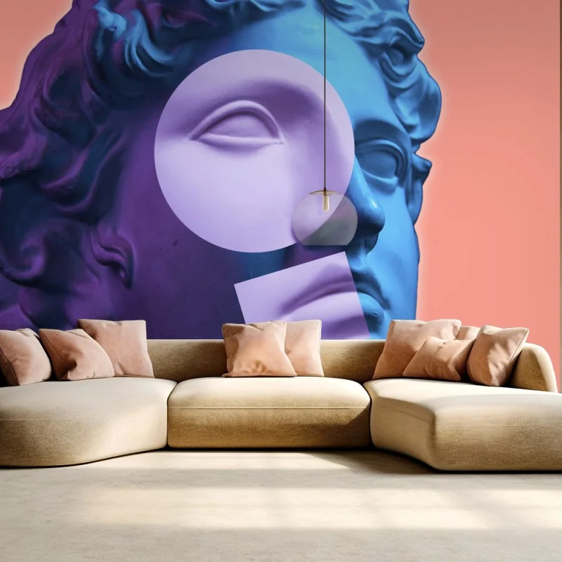 Carta da parati busto classico in colori pop su sfondo pesca