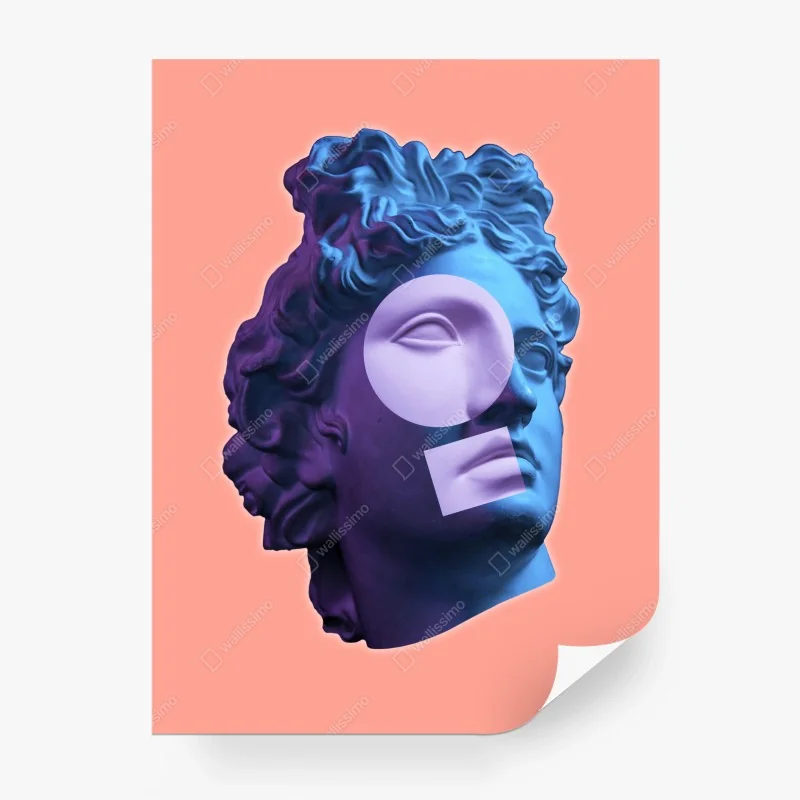 Carta da parati busto classico in colori pop su sfondo pesca