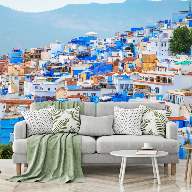 Carta da parati panorama di Chefchaouen dalle tonalità blu
