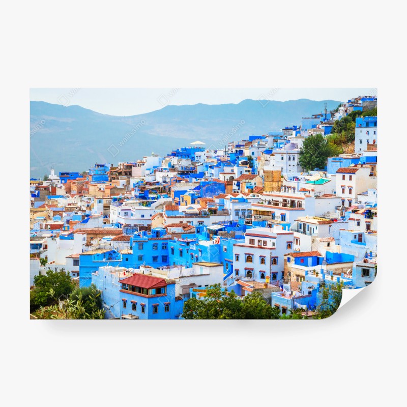 Carta da parati panorama di Chefchaouen dalle tonalità blu