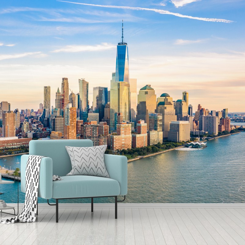 Carta da parati panorama urbano di Manhattan al tramonto