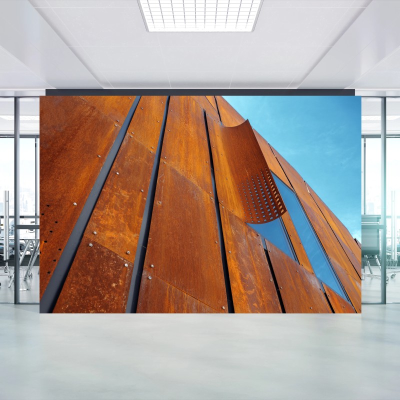 Carta da parati facciata in corten: geometrie rugginose