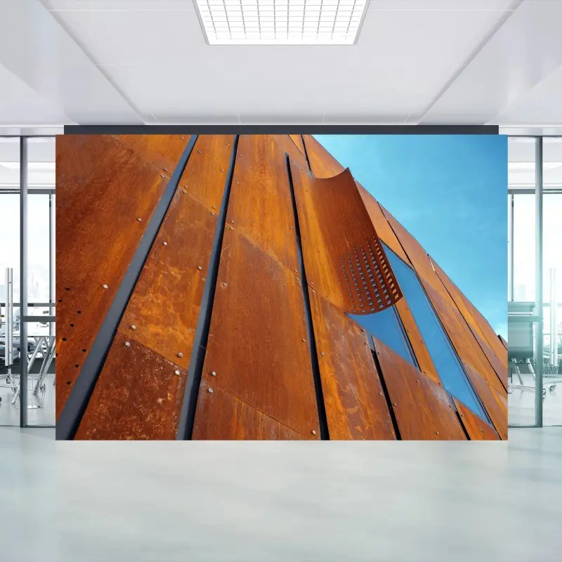 Carta da parati facciata in corten: geometrie rugginose