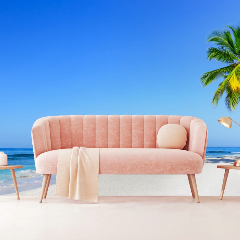 Carta da parati paesaggio tropicale con palme sulla spiaggia