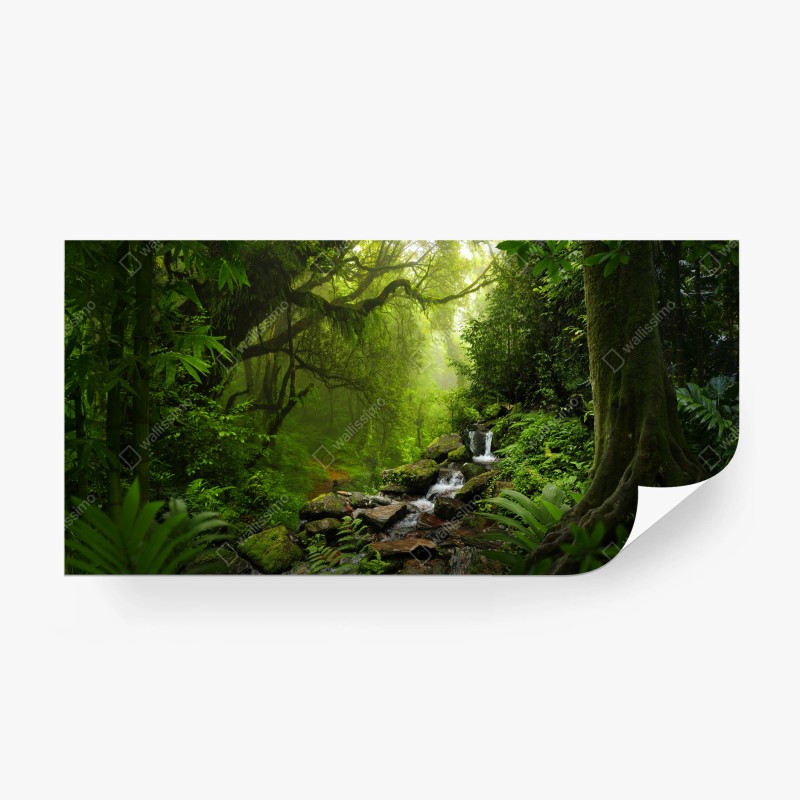 Carta da parati foresta incantata con torrente luminoso