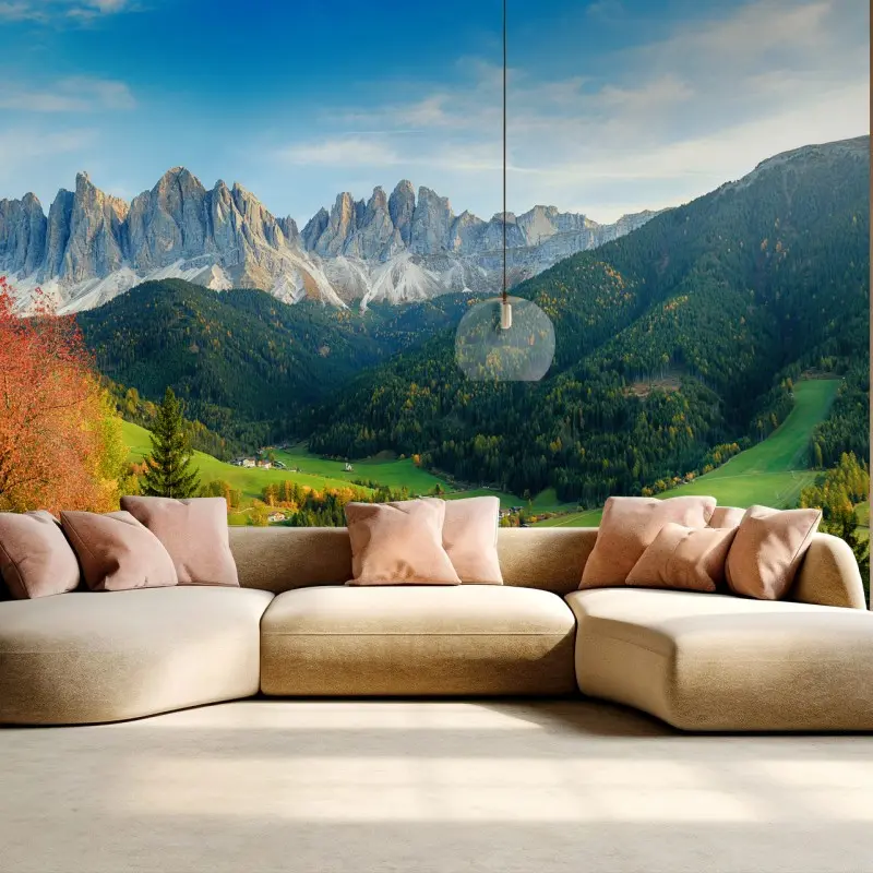 Carta da parati paesaggio autunnale alle Dolomiti di Santa Maddalena