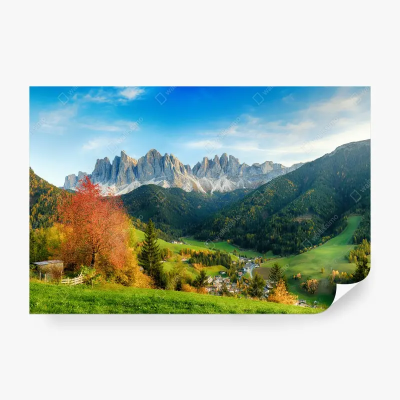 Carta da parati paesaggio autunnale alle Dolomiti di Santa Maddalena