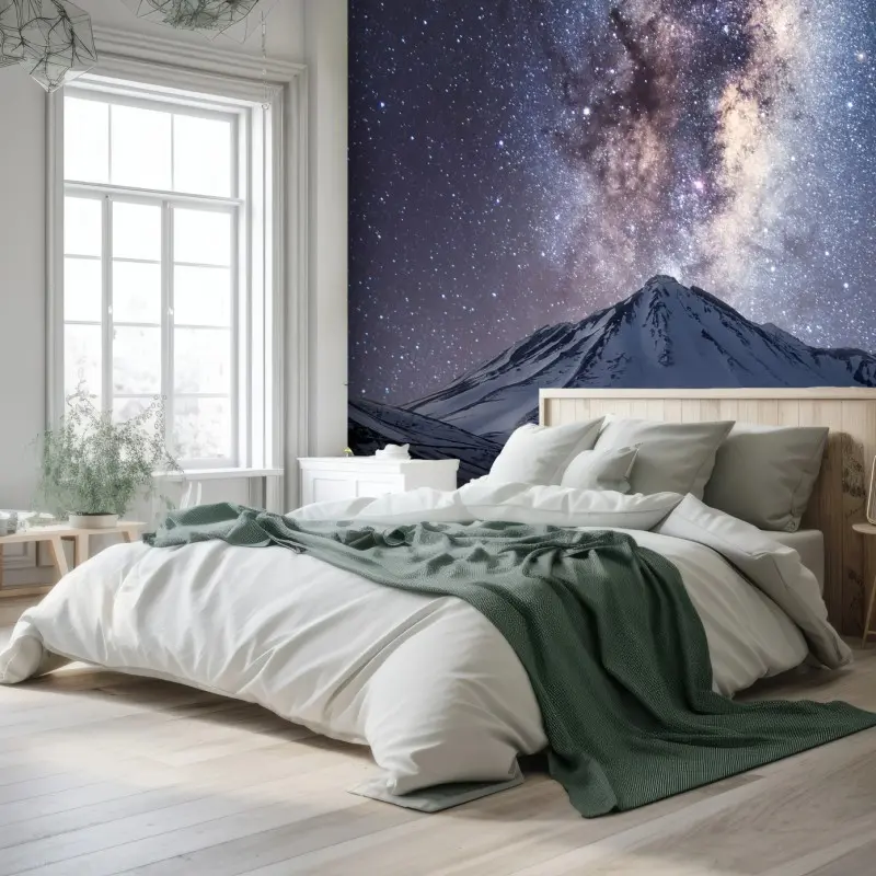 Carta da parati notte cosmica sulla montagna innevata