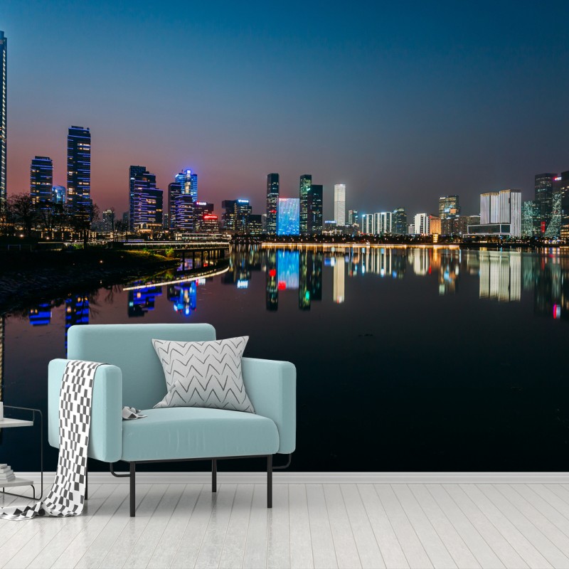 Carta da parati skyline notturno di Shenzhen