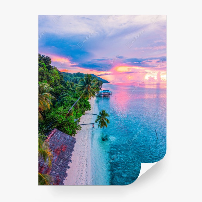 Carta da parati tramonto tropicale sulla spiaggia paradisiaca