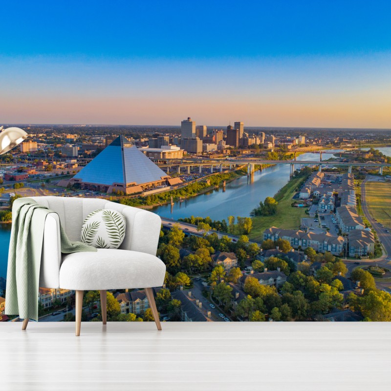 Carta da parati tramonto su Memphis: panorama urbano sul fiume