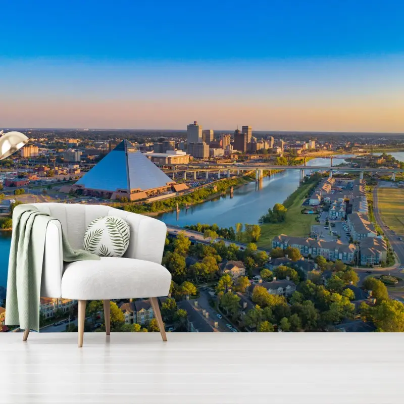Carta da parati tramonto su Memphis: panorama urbano sul fiume