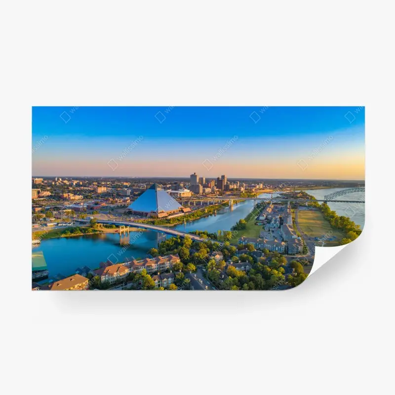 Carta da parati tramonto su Memphis: panorama urbano sul fiume