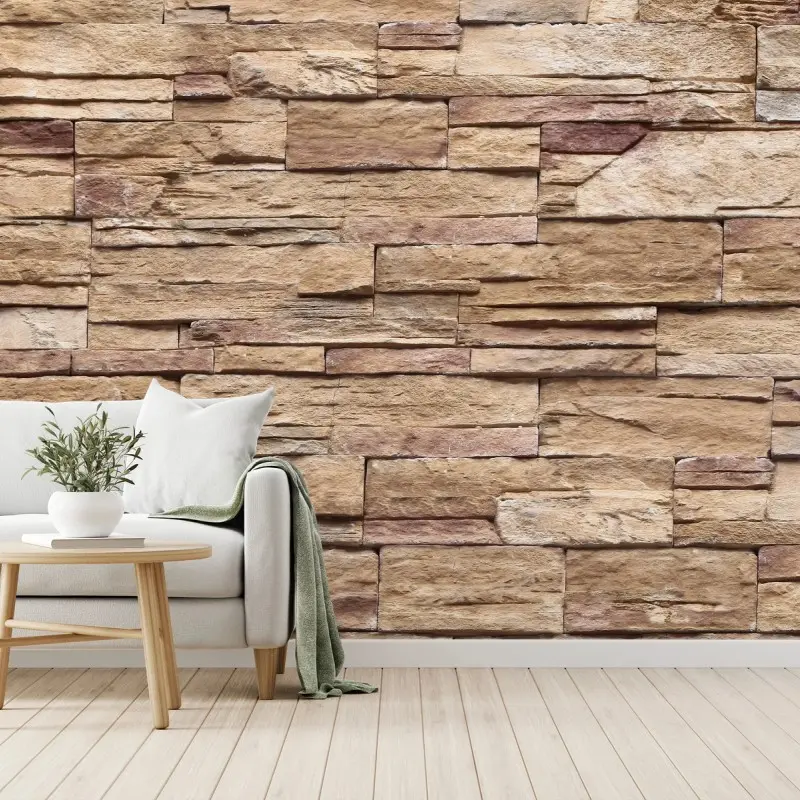 Carta da parati parete effetto pietra naturale beige