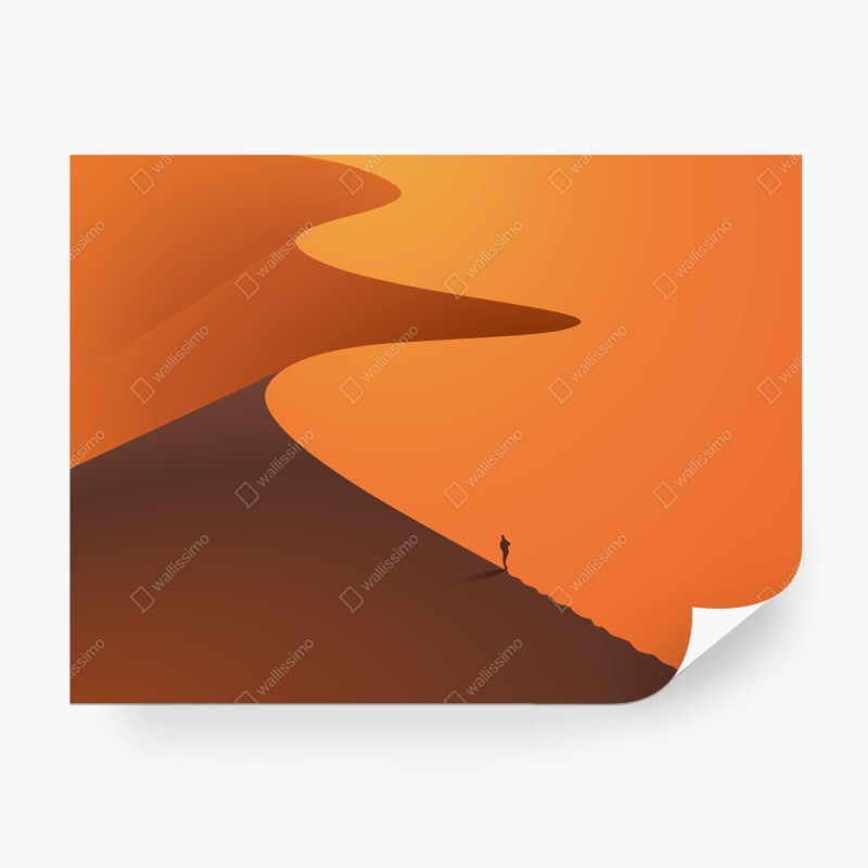 Carta da parati silhouette solitaria sulle dune al tramonto