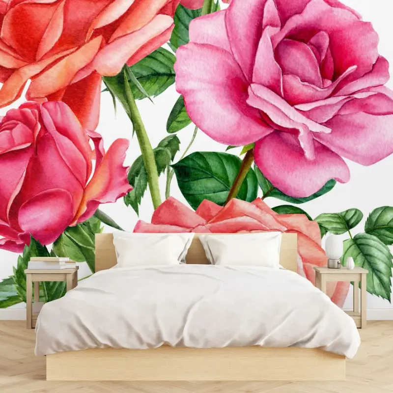 Carta da parati composizione di rose acquerellate