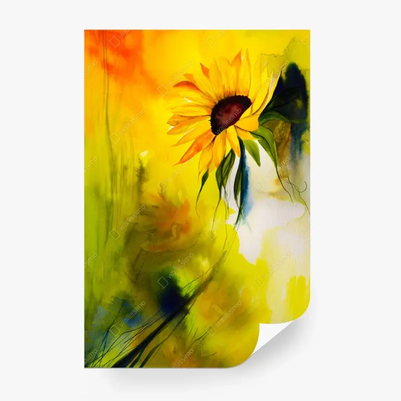 Carta da parati girasole luminoso su sfondo acquerello